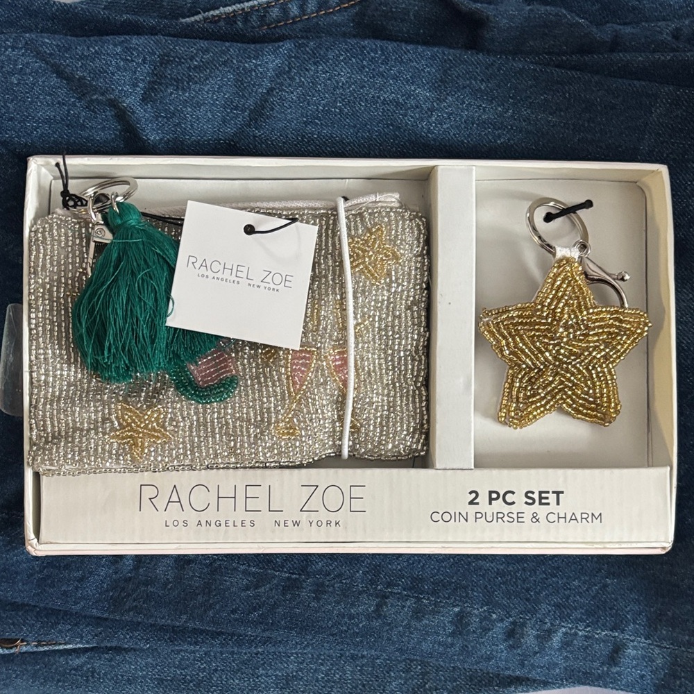 Rachel Zoe Silver Beaded Coin Purse with Gold Star Charm